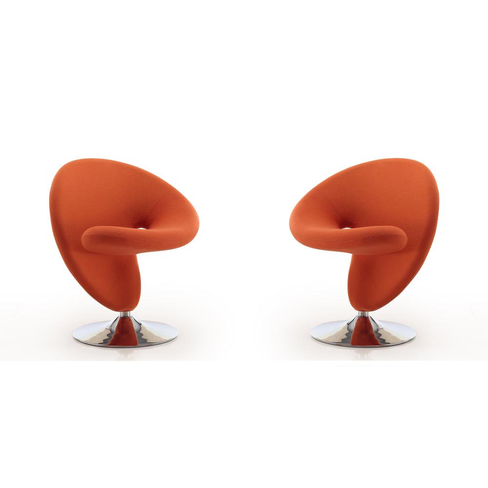 Curl Swivel Accent Chair in Orange and Polished Chrome. Picture 1