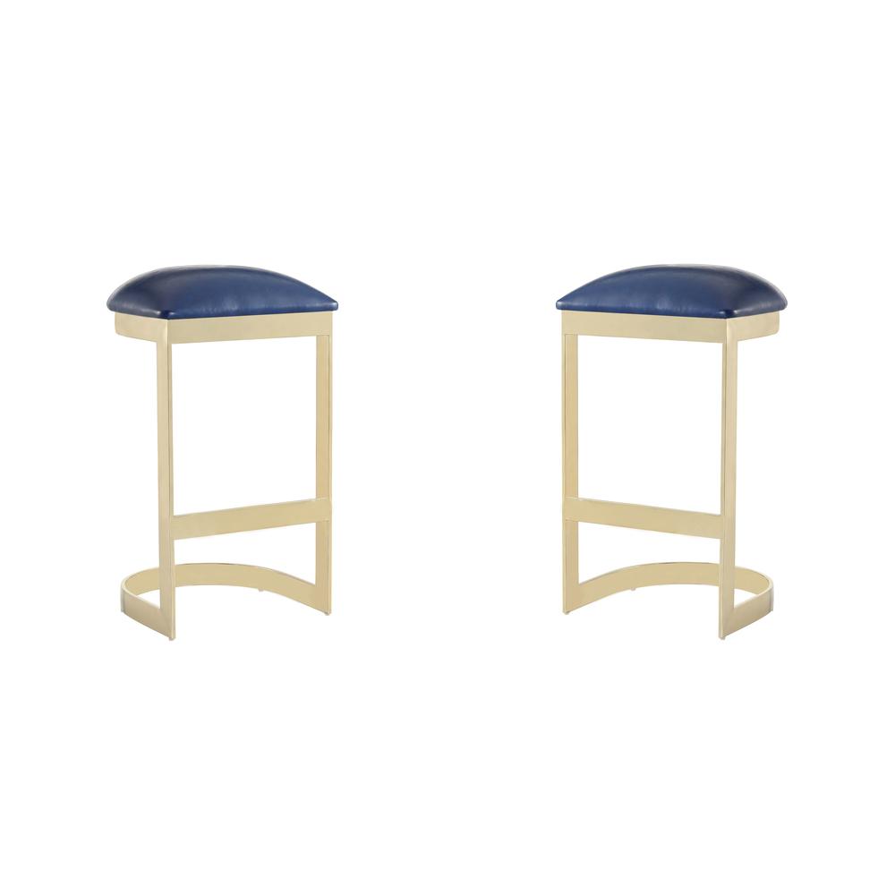 Aura Bar Stool in Blue and Polished Brass. Picture 1