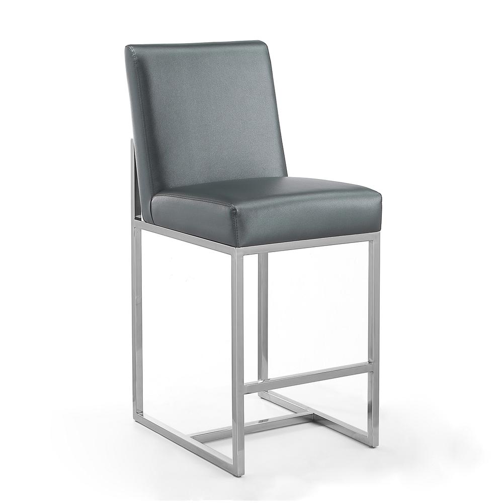 Element 24" Faux Leather Counter Stool in Graphite and Polished Chrome (Set of 2). Picture 3