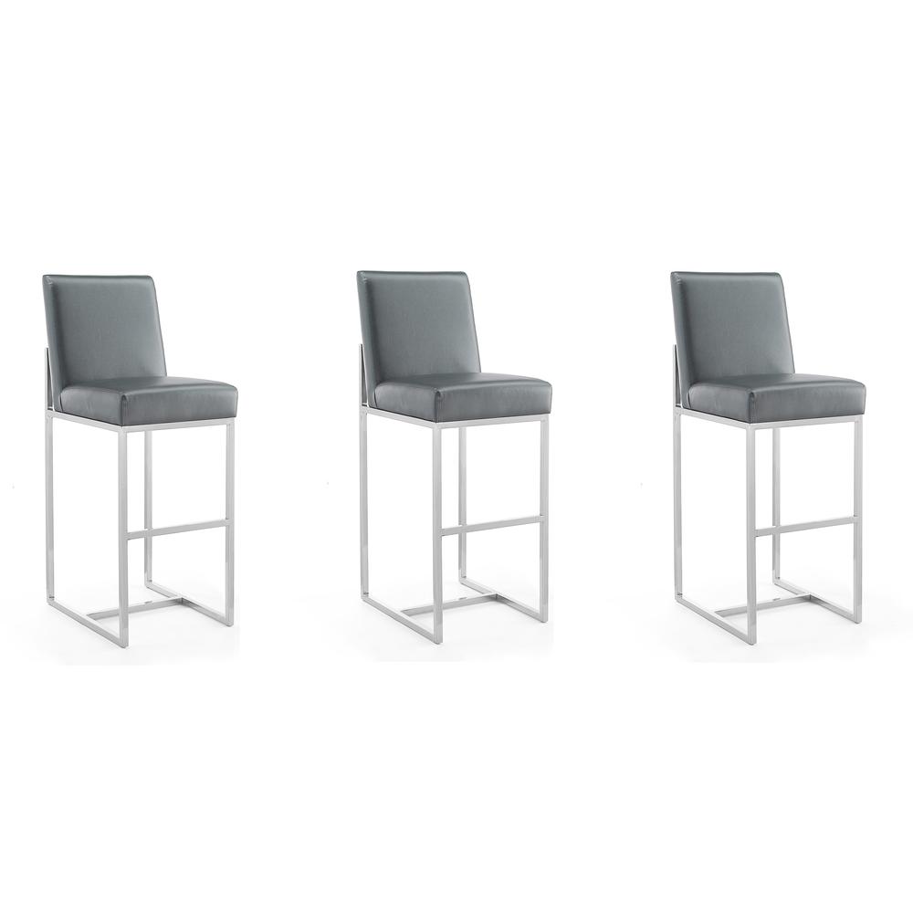 Element 29" Faux Leather Bar Stool in Graphite and Polished Chrome (Set of 3). Picture 1