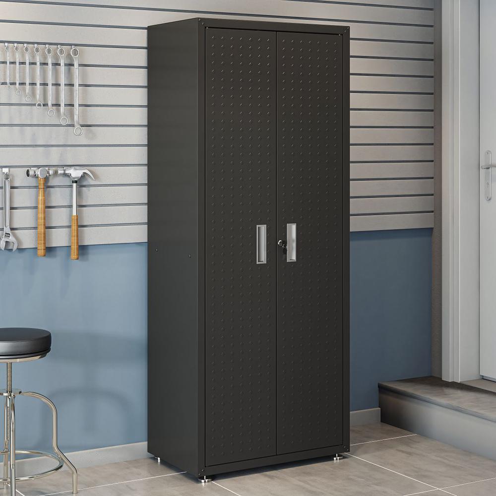 Fortress Textured Metal 75.4" Garage Cabinet with 4 Adjustable Shelves in Charcoal Grey. Picture 2