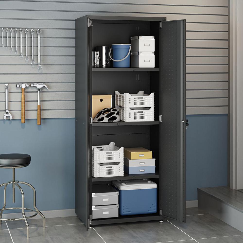 Fortress Textured Metal 75.4" Garage Cabinet with 4 Adjustable Shelves in Charcoal Grey. Picture 4