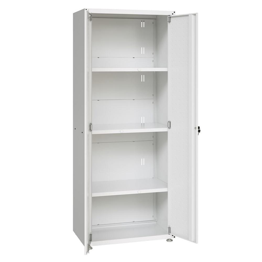 Fortress Textured Metal 75.4" Garage Cabinet with 4 Adjustable Shelves in White. Picture 5
