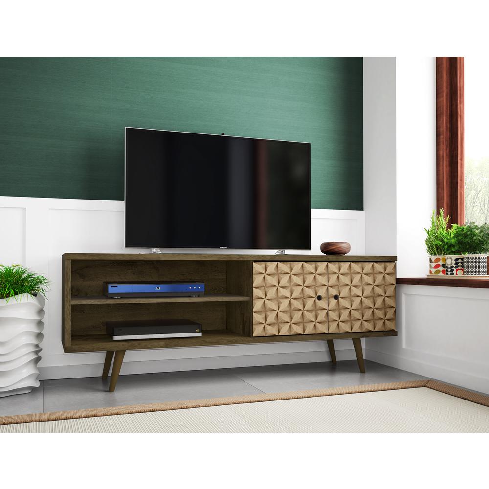Liberty TV Stand 62.99 in Rustic Brown and 3D Brown Prints. Picture 2