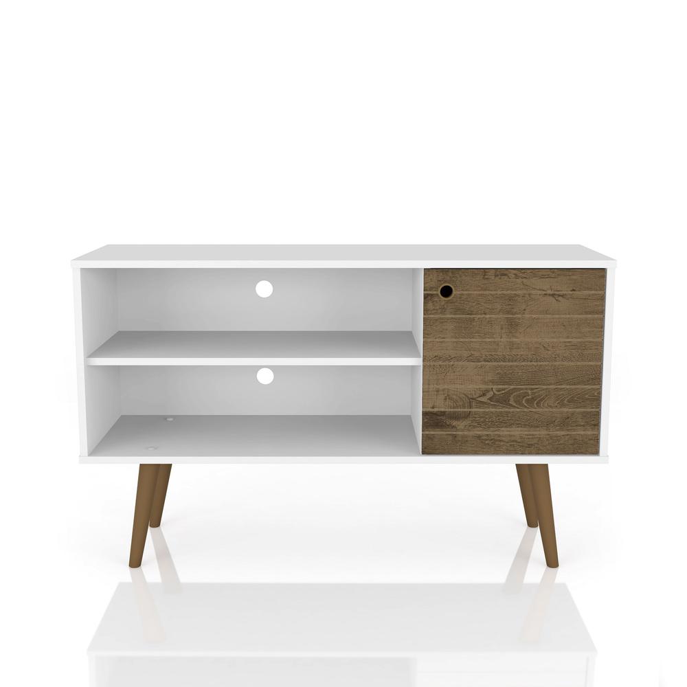 Liberty TV Stand 42.52 in White and Rustic Brown. Picture 1