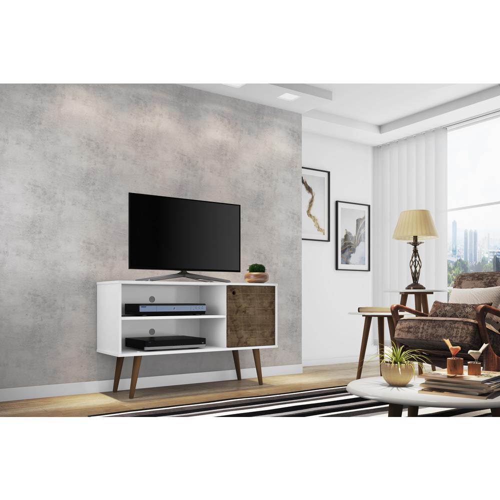 Liberty TV Stand 42.52 in White and Rustic Brown. Picture 2