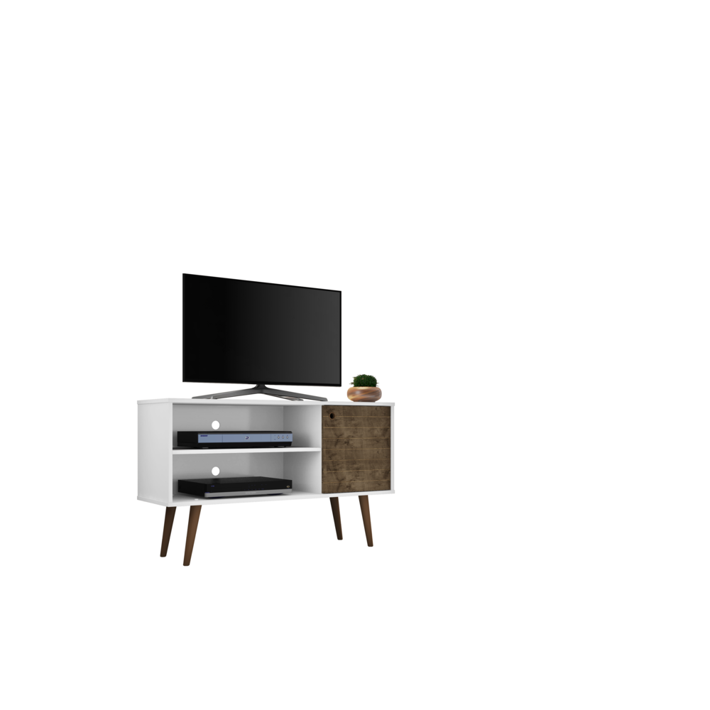 Liberty TV Stand 42.52 in White and Rustic Brown. Picture 8