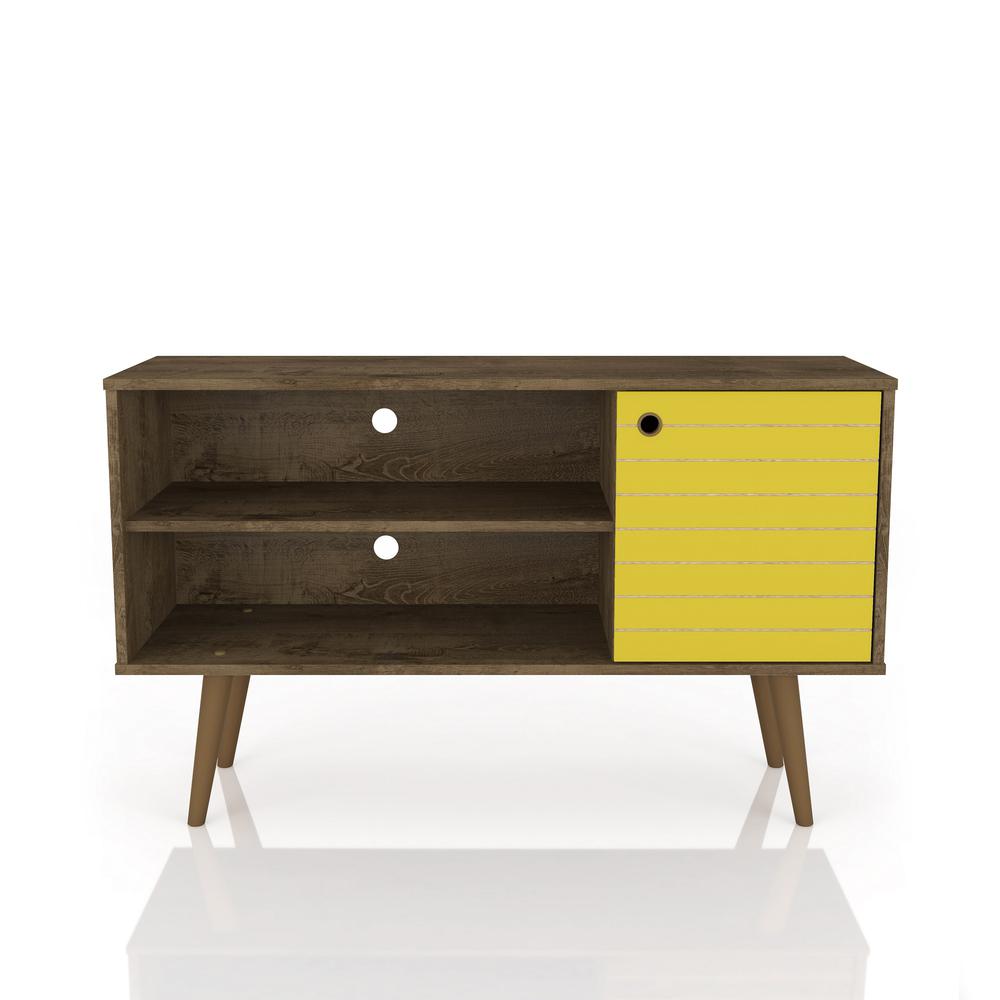 Liberty TV Stand 42.52 in Rustic Brown and Yellow. Picture 1