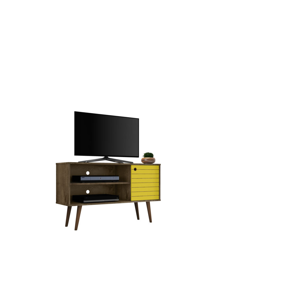Liberty TV Stand 42.52 in Rustic Brown and Yellow. Picture 8