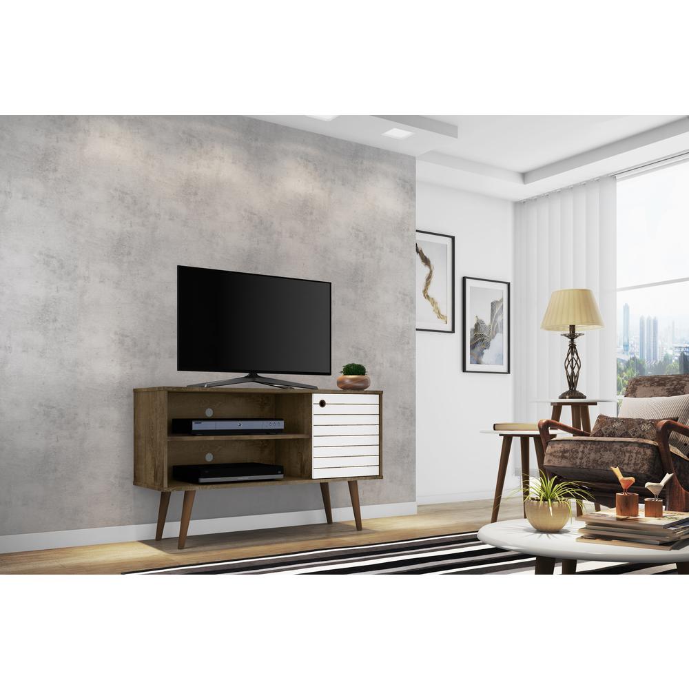 Liberty TV Stand 42.52 in Rustic Brown and White. Picture 2