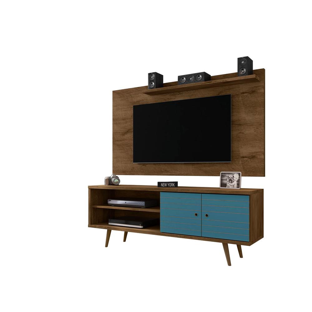 Liberty 62.99 TV Stand and Panel in Rustic Brown and Aqua Blue. The main picture.