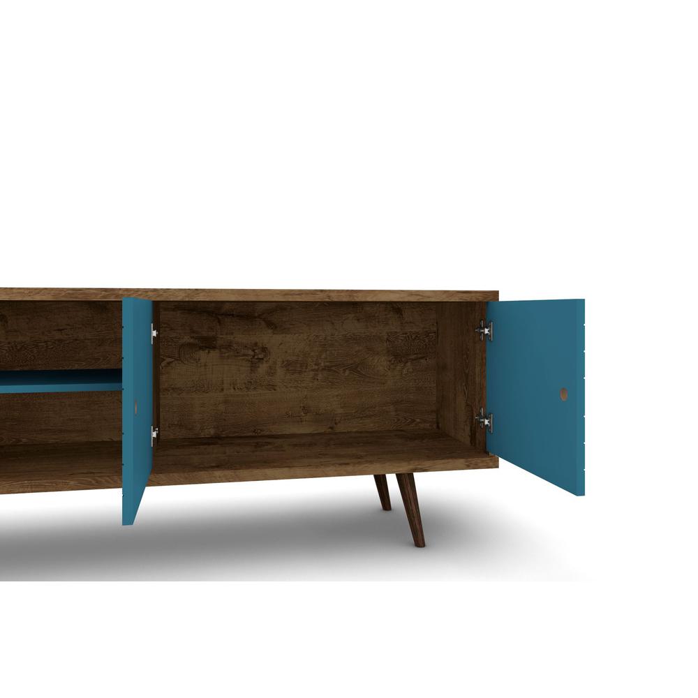 Liberty 62.99 TV Stand and Panel in Rustic Brown and Aqua Blue. Picture 4