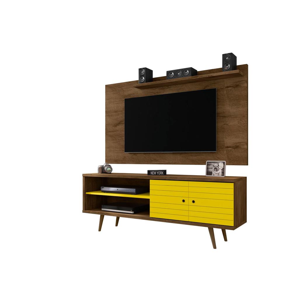 Liberty 62.99 TV Stand and Panel in Rustic Brown and Yellow. Picture 1