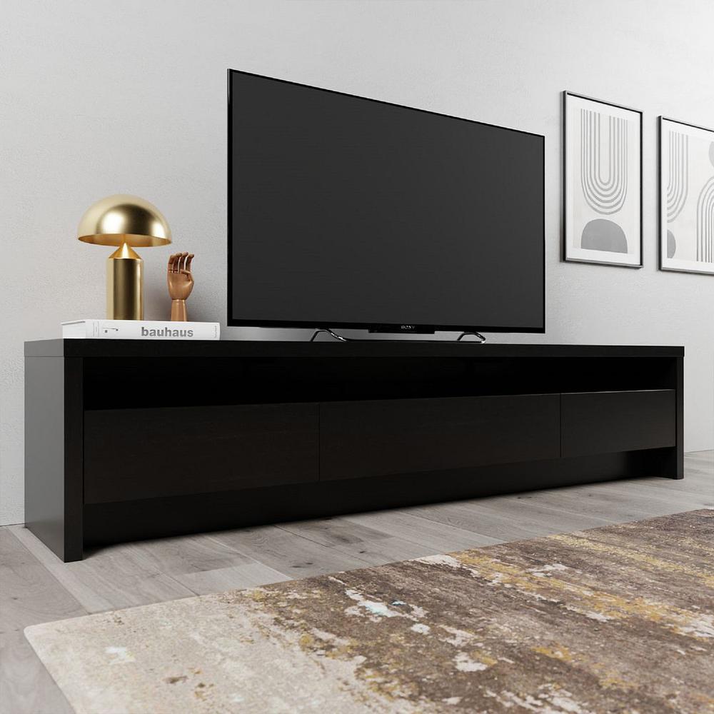 Sylvan 85.43" TV Stand with 3-Drawers in Black. Picture 2