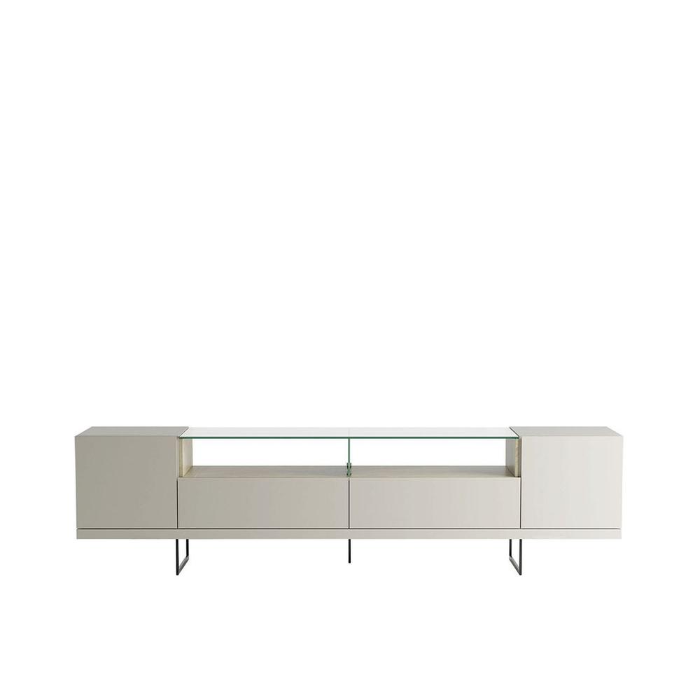 Celine 85.43 TV Stand with 2 Drawers and Steel Legs in Off White and Nude Mosaic Wood. The main picture.