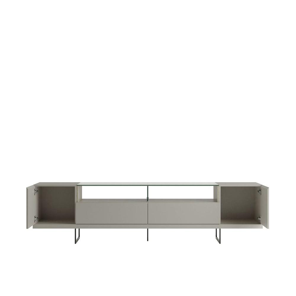 Celine 85.43 TV Stand with 2 Drawers and Steel Legs in Off White and Nude Mosaic Wood. Picture 4