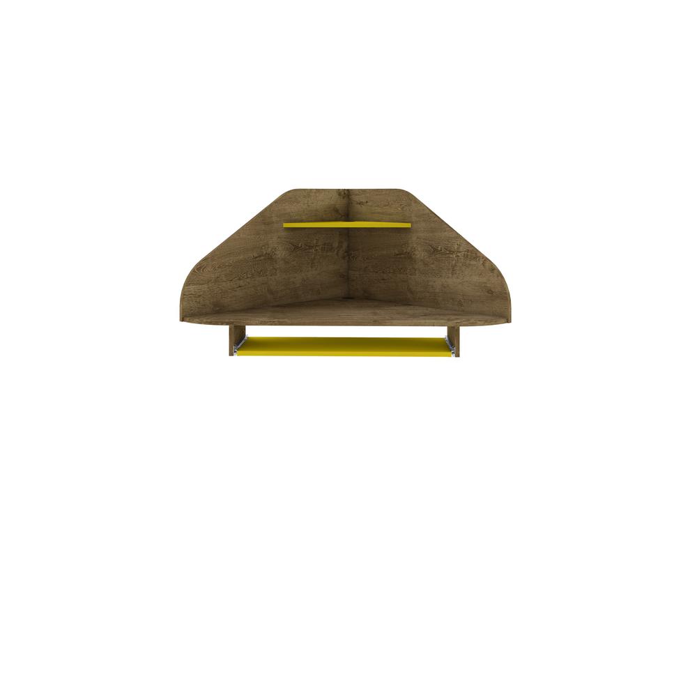 Bradley Floating Corner Desk with Keyboard Shelf in Rustic Brown and Yellow. Picture 1