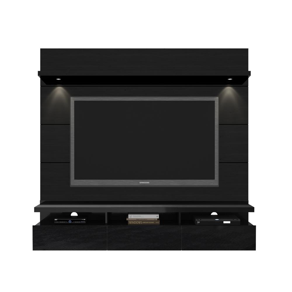 Cabrini 1.8 Floating Wall Theater Entertainment Center in Black Gloss and Black Matte. The main picture.