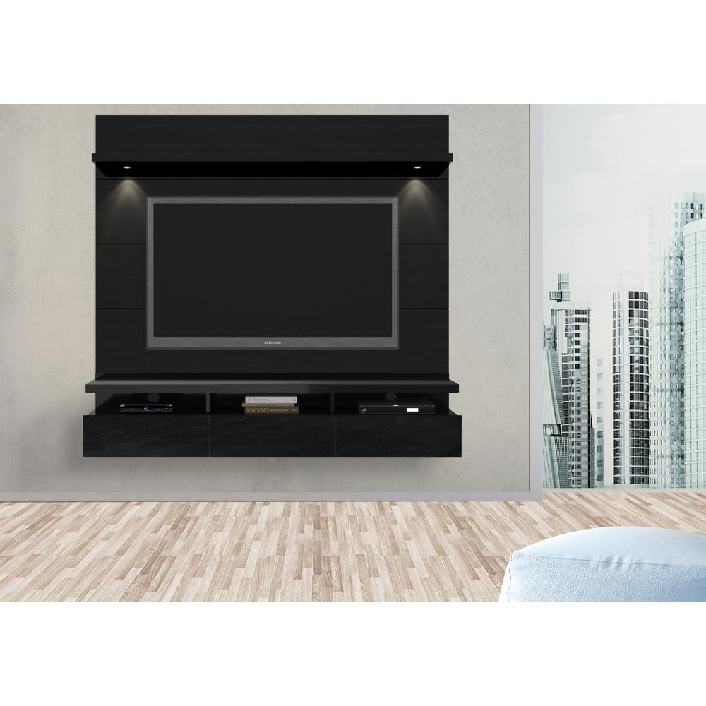 Cabrini 1.8 Floating Wall Theater Entertainment Center in Black Gloss and Black Matte. Picture 4