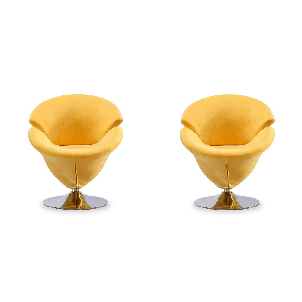 Tulip Swivel Accent Chair in Yellow and Polished Chrome (Set of 2). The main picture.