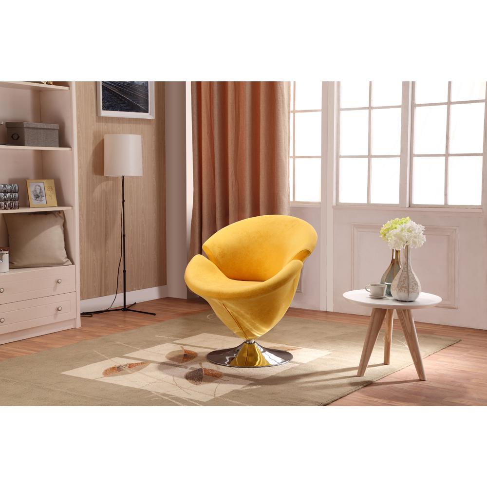 Tulip Swivel Accent Chair in Yellow and Polished Chrome (Set of 2). Picture 2