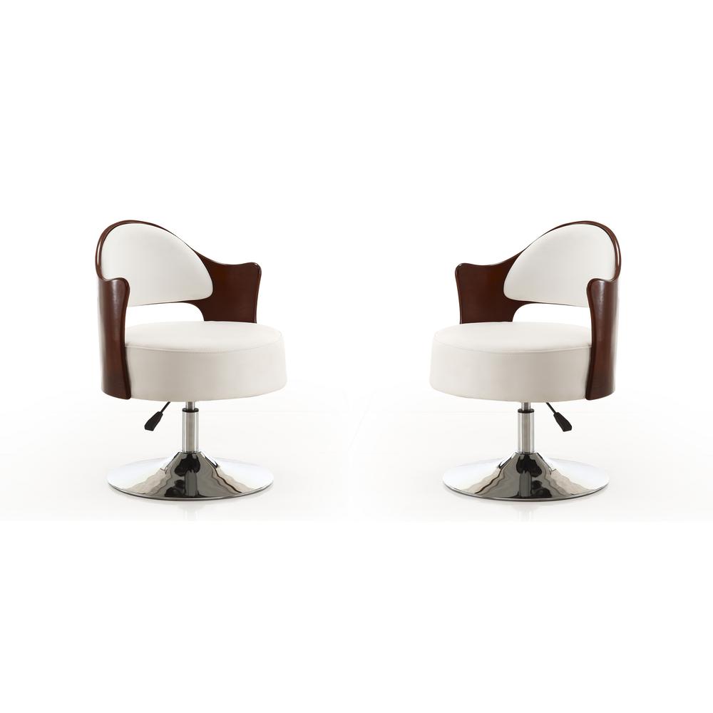 Bopper Adjustable Height Swivel Accent Chair in White and Polished Chrome (Set of 2). Picture 1