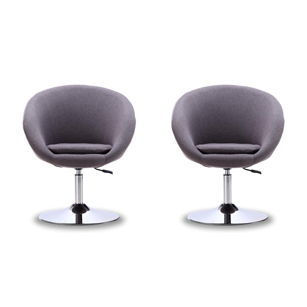 Hopper Swivel Adjustable Height Chair in Grey and Polished Chrome (Set of 2). Picture 1