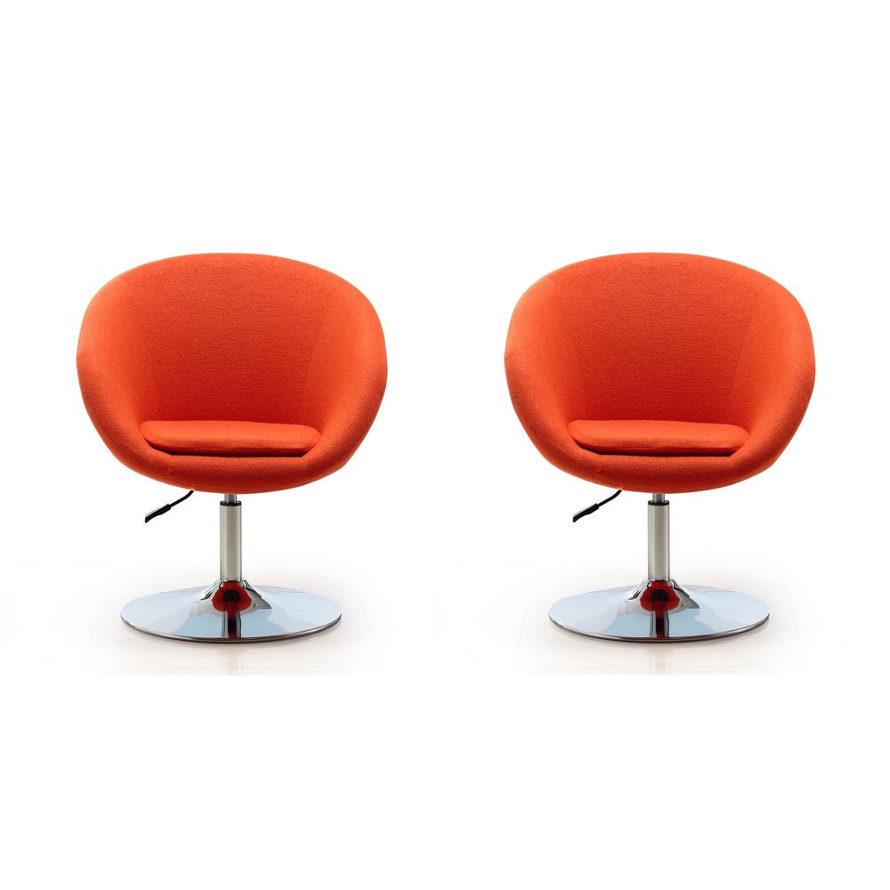Hopper Swivel Adjustable Height Chair in Orange and Polished Chrome (Set of 2). Picture 1