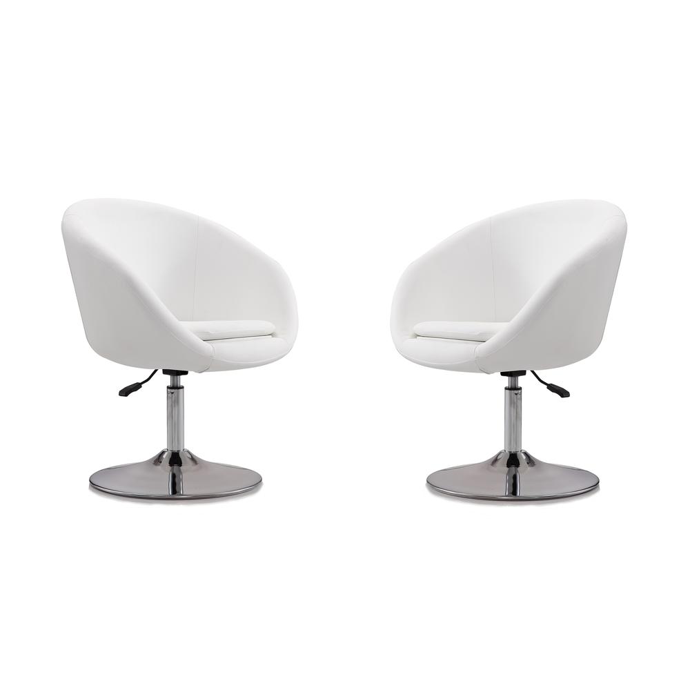Hopper Swivel Adjustable Height Faux Leather Chair in White and Polished Chrome (Set of 2). The main picture.