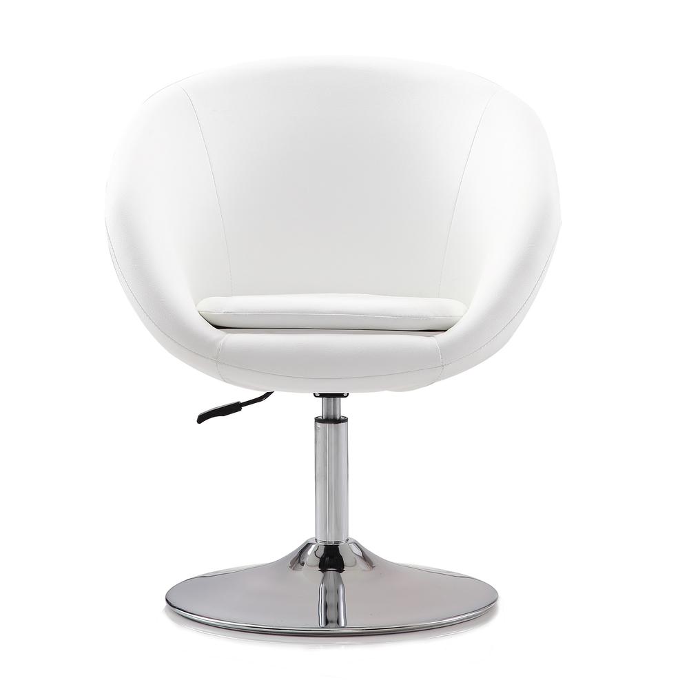 Hopper Swivel Adjustable Height Faux Leather Chair in White and Polished Chrome (Set of 2). Picture 4