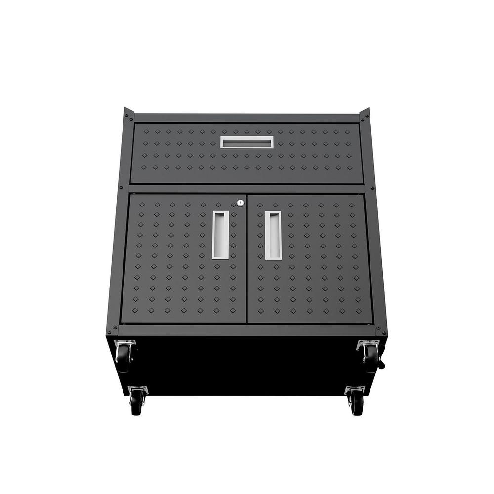 Fortress Textured Metal 31.5" Garage Mobile Cabinet with 1 Full Extension Drawer and 2 Adjustable Shelves in Charcoal Grey. Picture 7