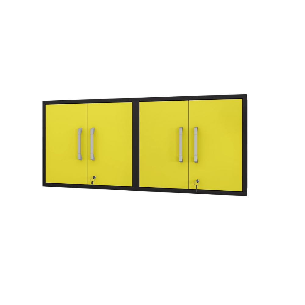 Eiffel Floating Garage Cabinet in Matte Black and Yellow (Set of 2). The main picture.