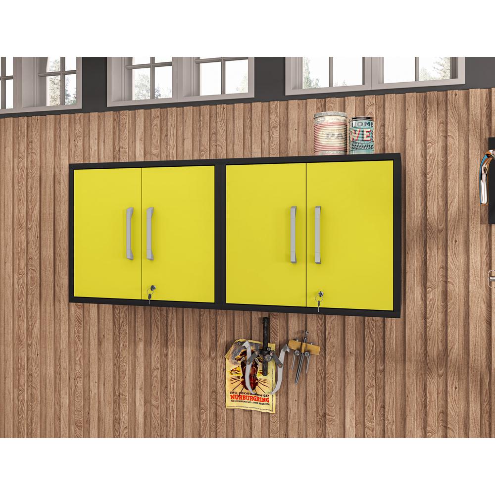 Eiffel Floating Garage Cabinet in Matte Black and Yellow (Set of 2). Picture 7