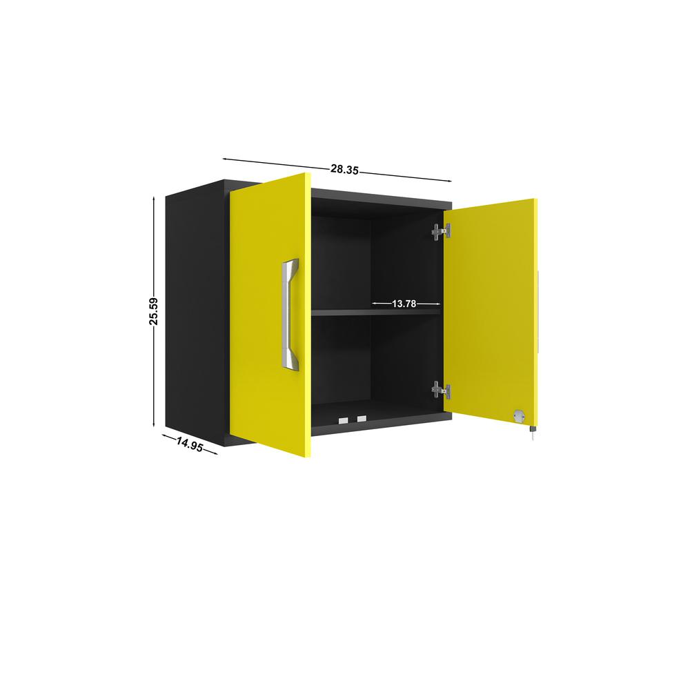 Eiffel Floating Garage Cabinet in Matte Black and Yellow (Set of 2). Picture 5