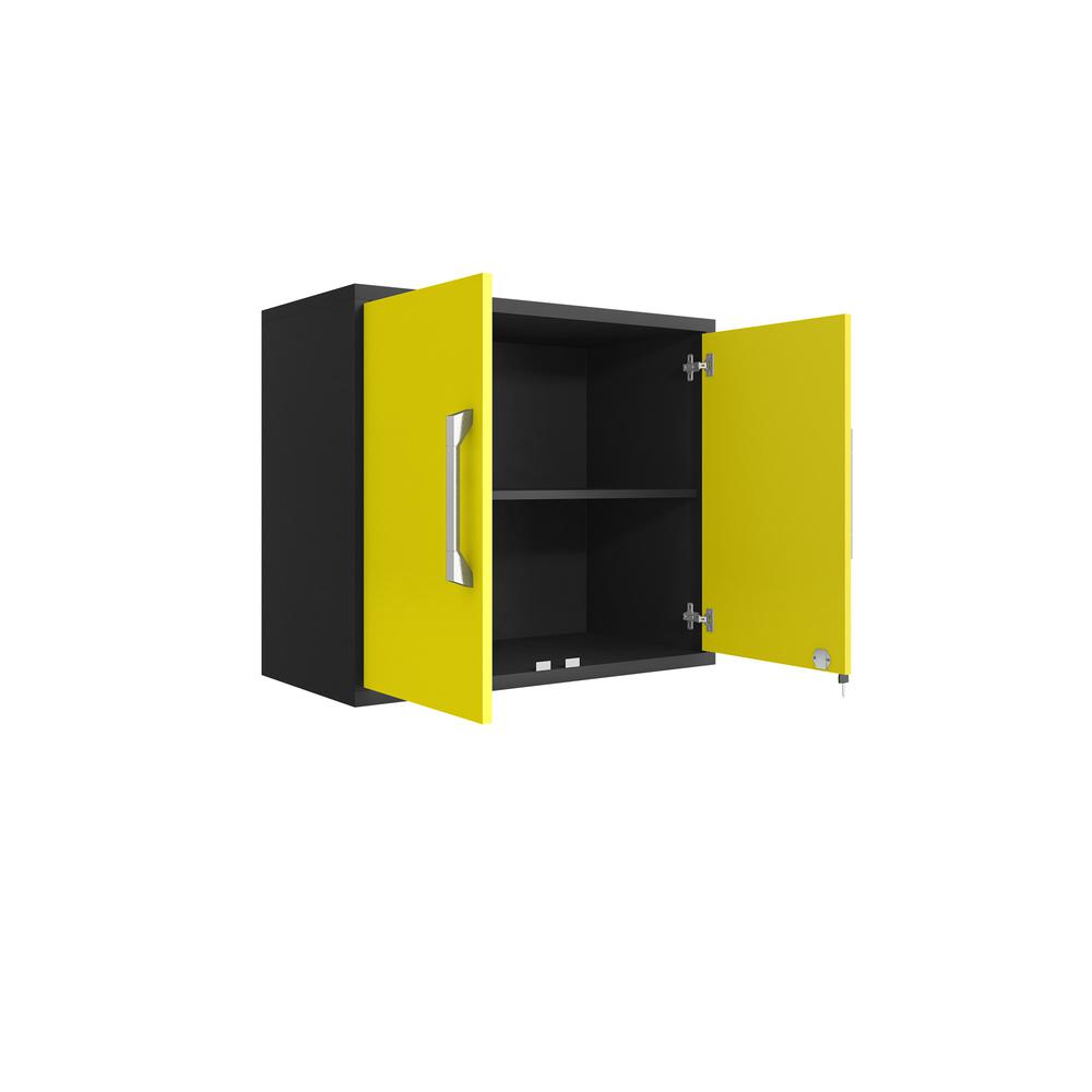 Eiffel Floating Garage Cabinet in Matte Black and Yellow (Set of 2). Picture 3