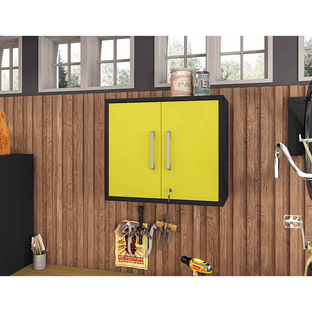 Eiffel Floating Garage Cabinet in Matte Black and Yellow (Set of 2). Picture 6