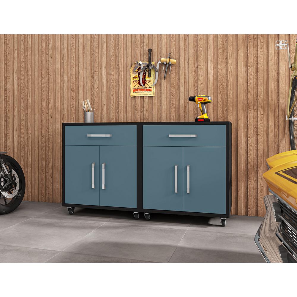 Eiffel Mobile Garage Cabinet in Matte Black and Aqua Blue (Set of 2). Picture 4