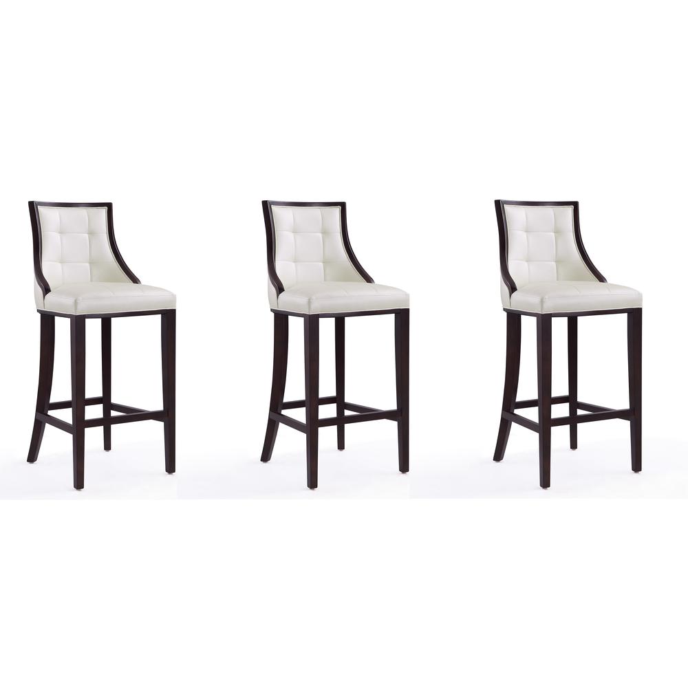 Fifth Avenue Bar Stool in Pearl White and Walnut (Set of 3). Picture 1