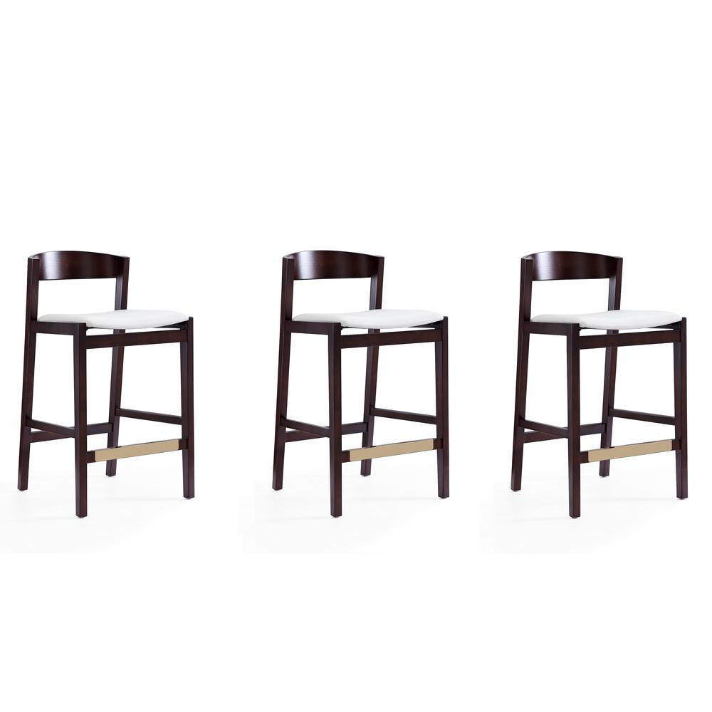 Klismos Counter Stool in Ivory and Dark Walnut (Set of 3). The main picture.