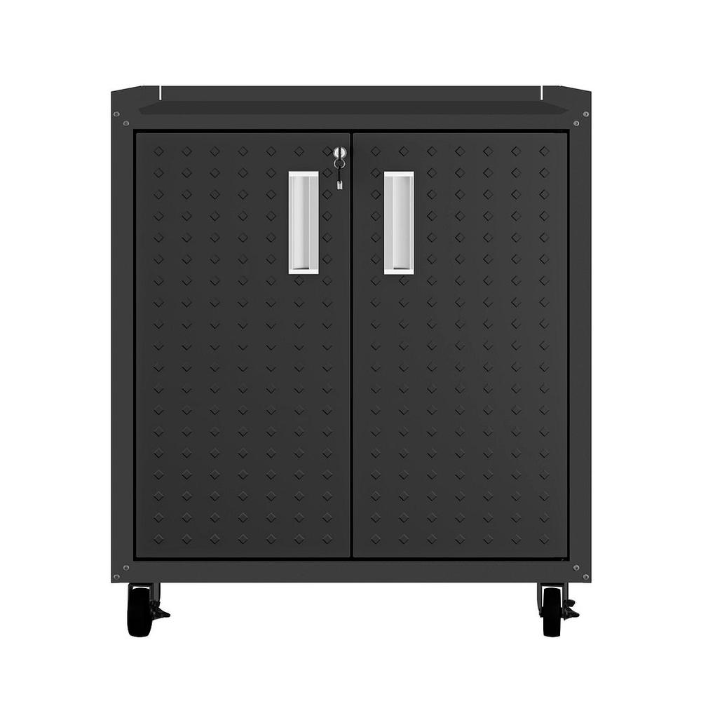 Fortress Textured Metal 31.5" Garage Mobile Cabinet with 2 Adjustable Shelves in Charcoal Grey. Picture 1