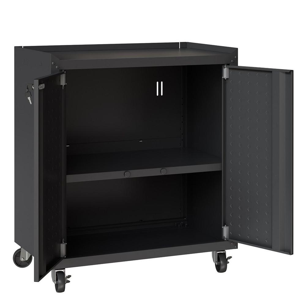 Fortress Textured Metal 31.5" Garage Mobile Cabinet with 2 Adjustable Shelves in Charcoal Grey. Picture 5