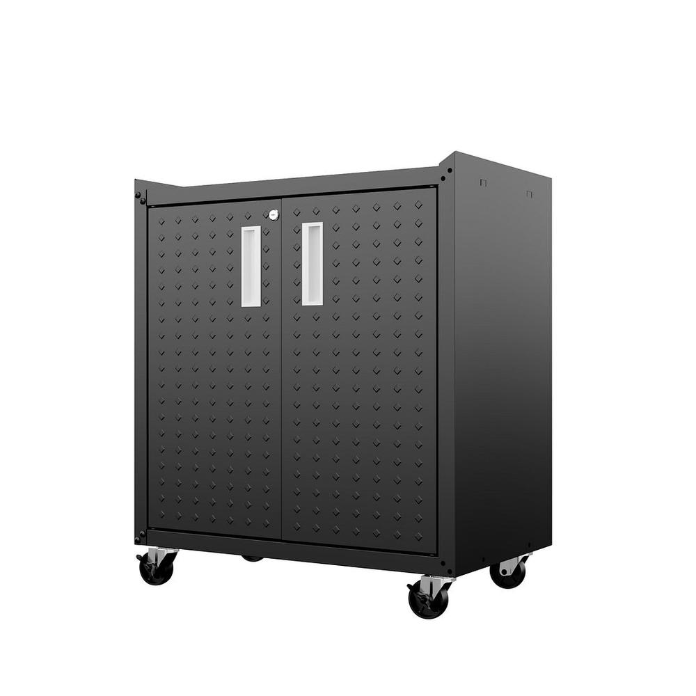 Fortress Textured Metal 31.5" Garage Mobile Cabinet with 2 Adjustable Shelves in Charcoal Grey. Picture 6