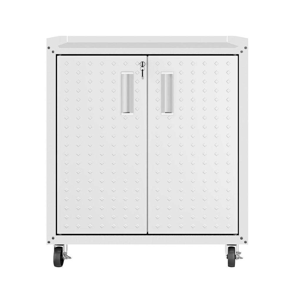 Fortress Textured Metal 31.5" Garage Mobile Cabinet with 2 Adjustable Shelves in White. The main picture.