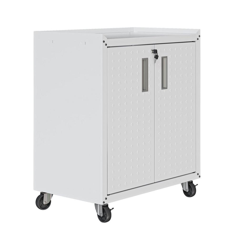 Fortress Textured Metal 31.5" Garage Mobile Cabinet with 2 Adjustable Shelves in White. Picture 5