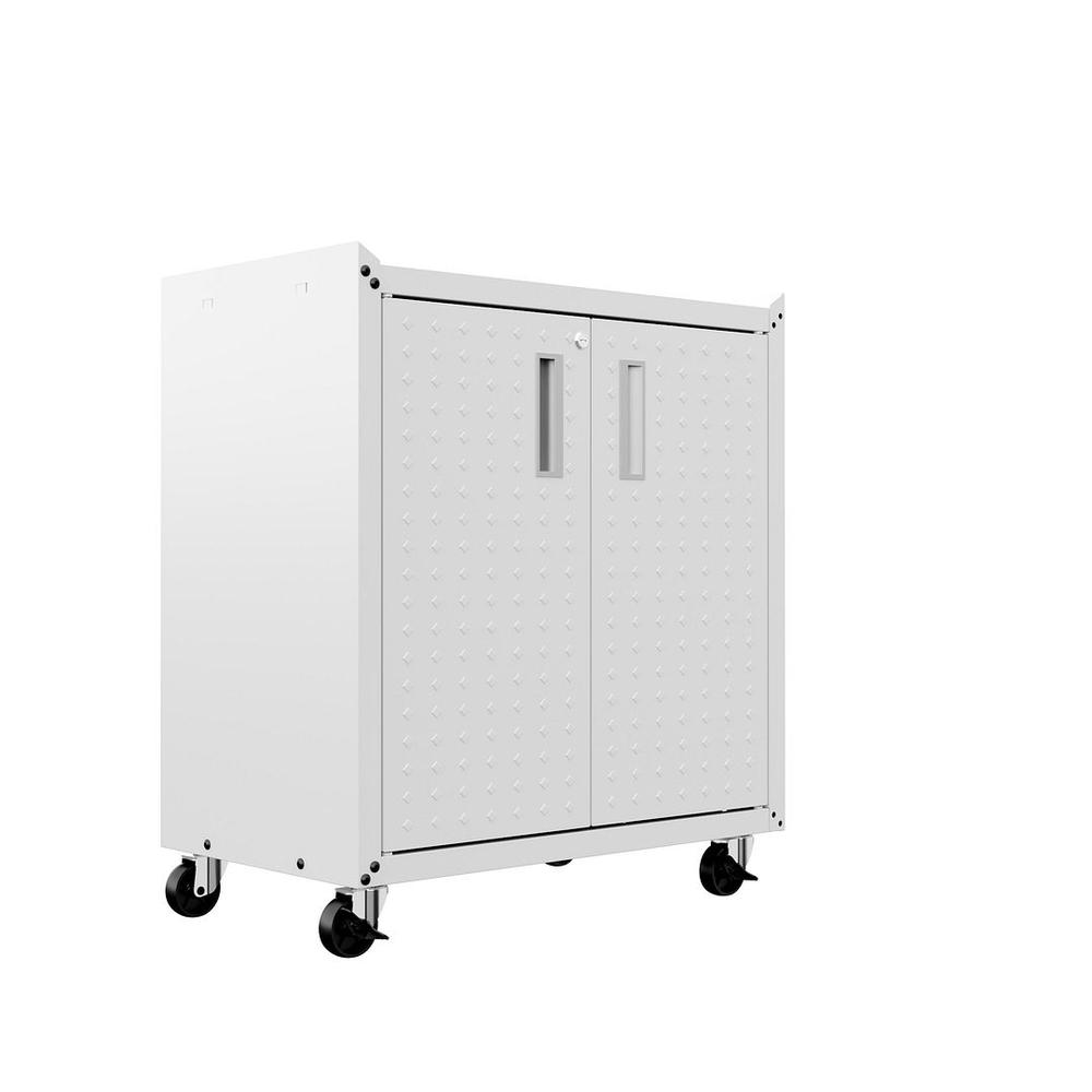 Fortress Textured Metal 31.5" Garage Mobile Cabinet with 2 Adjustable Shelves in White. Picture 7