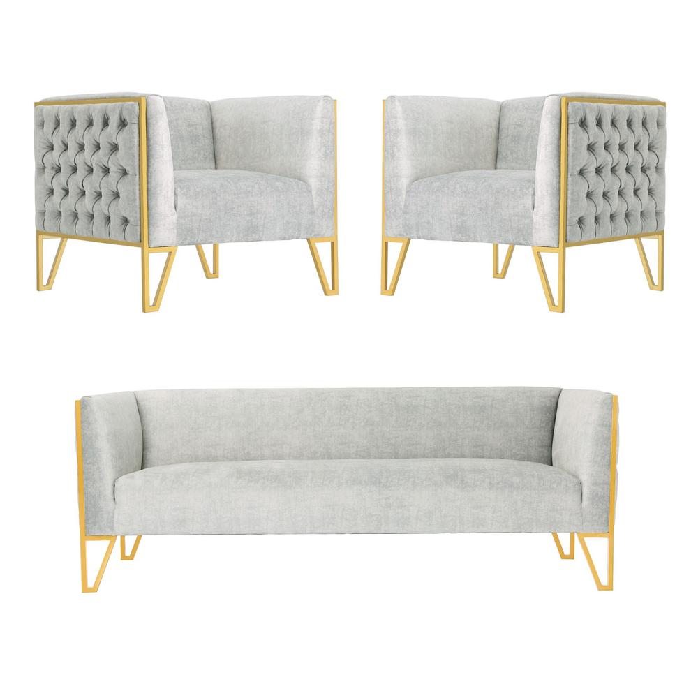 Vector Sofa and Armchair Set of 3 in  Grey and Gold. Picture 1