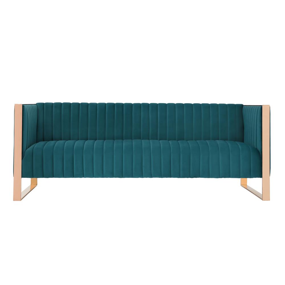 Trillium 3 Piece - Sofa, Loveseat and Armchair Set  in Teal and Rose Gold. Picture 7