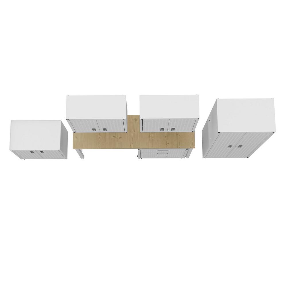 6-Piece Fortress Textured Garage Set with Cabinets, Wall Units and Table in White. Picture 6