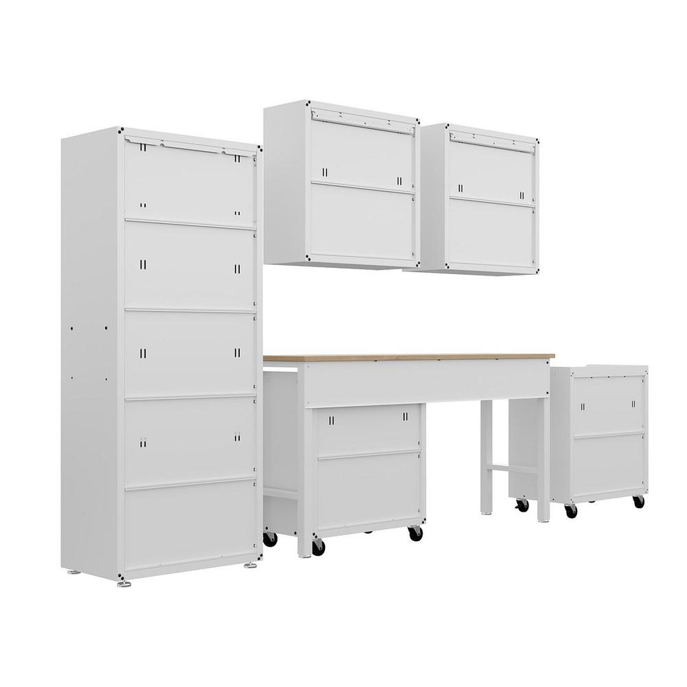 6-Piece Fortress Textured Garage Set with Cabinets, Wall Units and Table in White. Picture 7