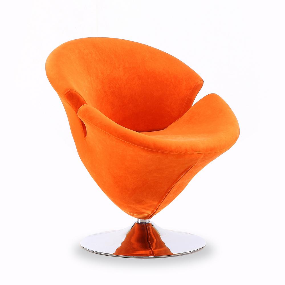 Tulip Swivel Accent Chair in Orange and Polished Chrome. Picture 2